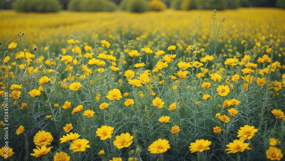 Aufkleber vibrant yellow flower field ideal for background design with ample space for text overlay and creati