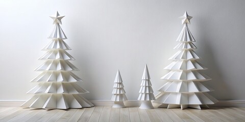 Minimalist White Origami Christmas Trees on Light Wood Floor