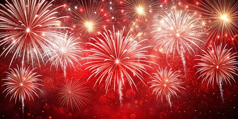 Naklejka premium Red Festive Fireworks A Celebration in Light and Color