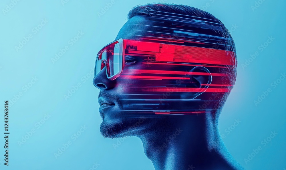 Poster futuristic portrait with augmented reality elements