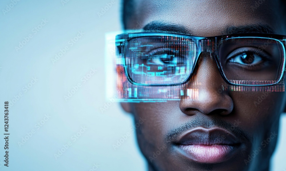 Poster futuristic portrait with augmented reality elements