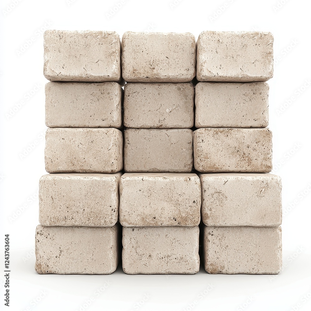 Poster stack of beige rectangular stone blocks building material construction architecture texture