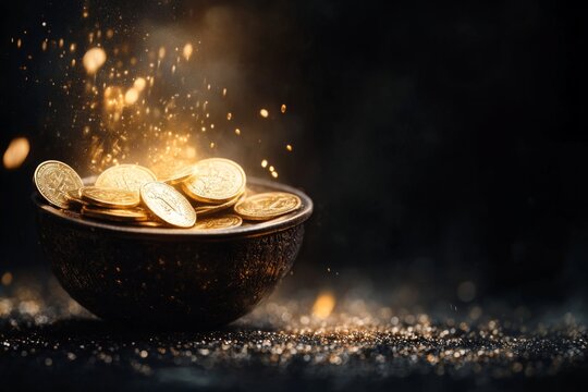 A mythical counterfeiter creating enchanted fake gold coins in a dark alchemist lab, surrounded by glowing magical symbols