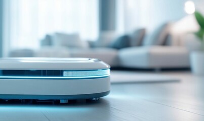 Futuristic Household Dry Cleaning Robot in Modern Living Room