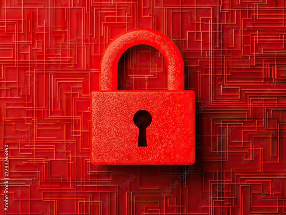 Poster secure lock symbolizing safety and protection digital artwork abstract red background conceptual vie