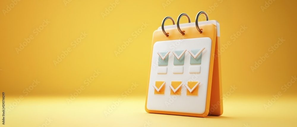 Poster a colorful calendar with checkmarks on a yellow background, representing organization and productivi