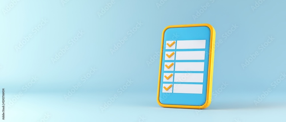Poster digital checklist on a blue background, featuring checkmarks for completed tasks.
