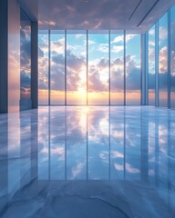 Sunset view from modern highrise office.