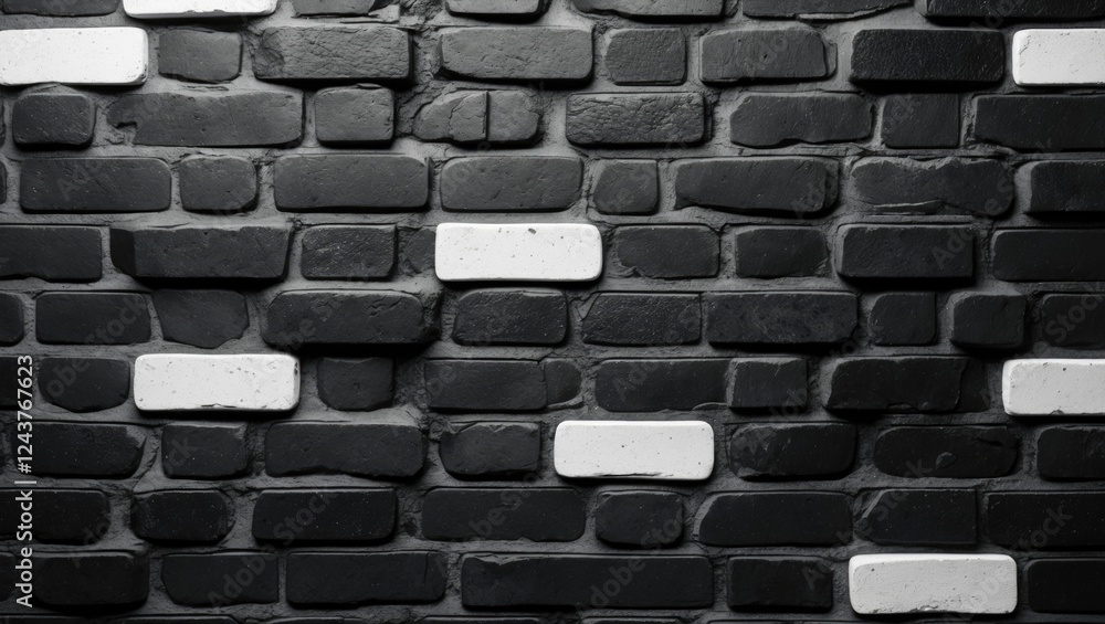 Aufkleber textured black and white brick wall background with contrasting blocks in a modern design suitable f