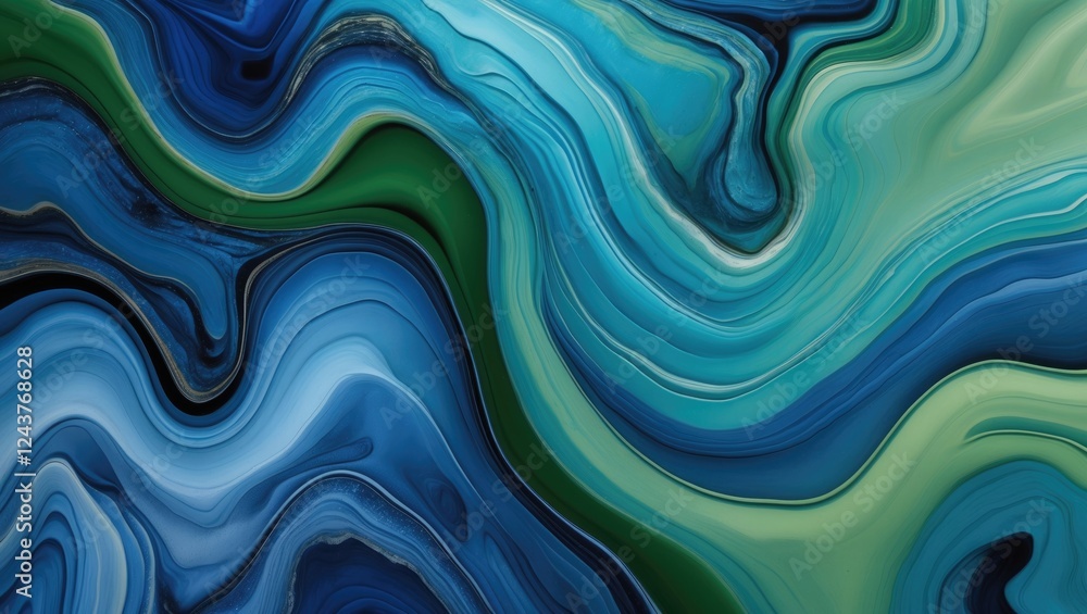 Poster abstract fluid art with swirling blue and green patterns creating a mesmerizing marbled backdrop sui