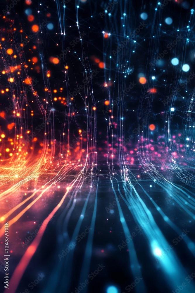 Aufkleber a vibrant digital backdrop with glowing lines and dynamic particles, ideal for ai, data transfer, an