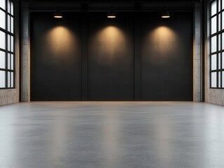 Soft, diffused lighting highlighting minimalist steel structures in an industrial warehouse