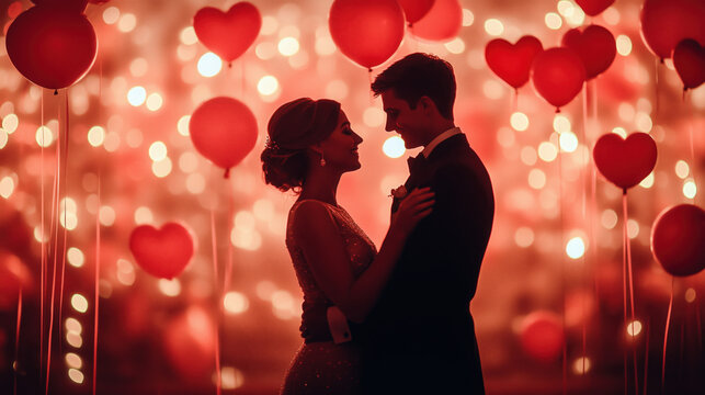 Romantic dancing couple in a nightclub with love and celebration theme