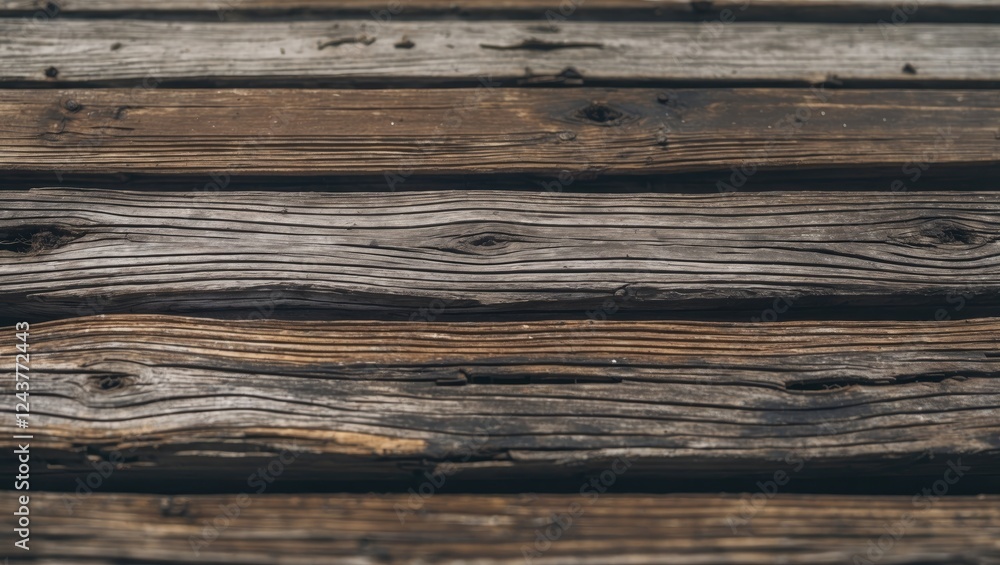 Poster detailed close-up view of weathered wooden dock planks showcasing natural texture and grain patterns