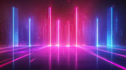 Abstract neon light sci-fi modern futuristic background. Abstract futuristic background with pink blue glowing neon and bokeh lights. Data transfer concept.