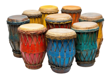 Rhythmic drum performance cultural festival music event outdoors isolated on transparent background
