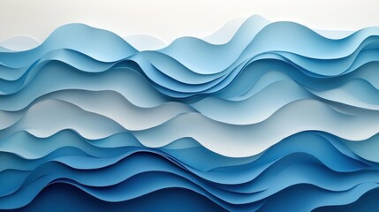 Fototapeta premium Abstract Blue Waves: A Serene Papercut Ocean