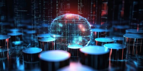 Obraz premium This captivating digital background showcases cuttingedge tech innovations, advanced AI, efficient data transfer, and diverse educational programs tailored for various audiences and learners