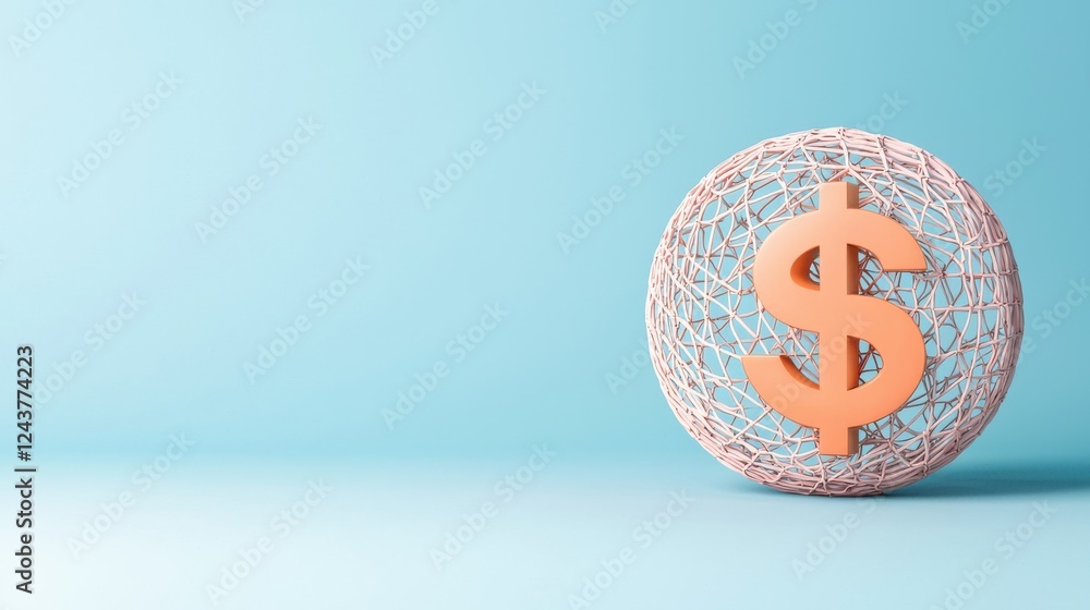 Poster abstract 3d render of dollar symbol in wireframe globe design