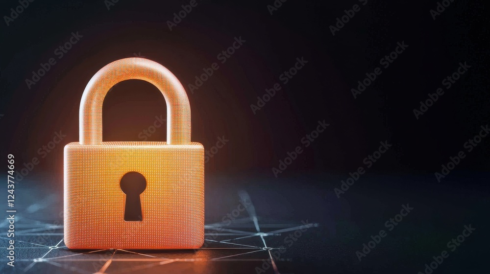 Poster orange lock symbol representing security and data protection concept
