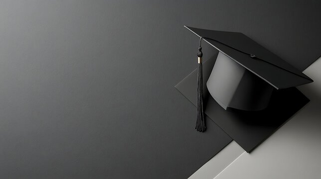 Black Graduation Cap and Tassel on Dark Background