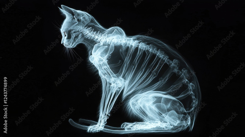 Aufkleber abstract digital art of a cat, rendered in glowing cyan particles against a black background. the im