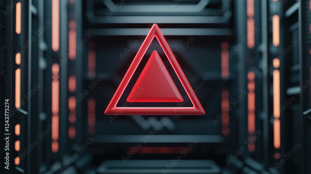 Poster abstract red triangle symbol set in a futuristic digital environment