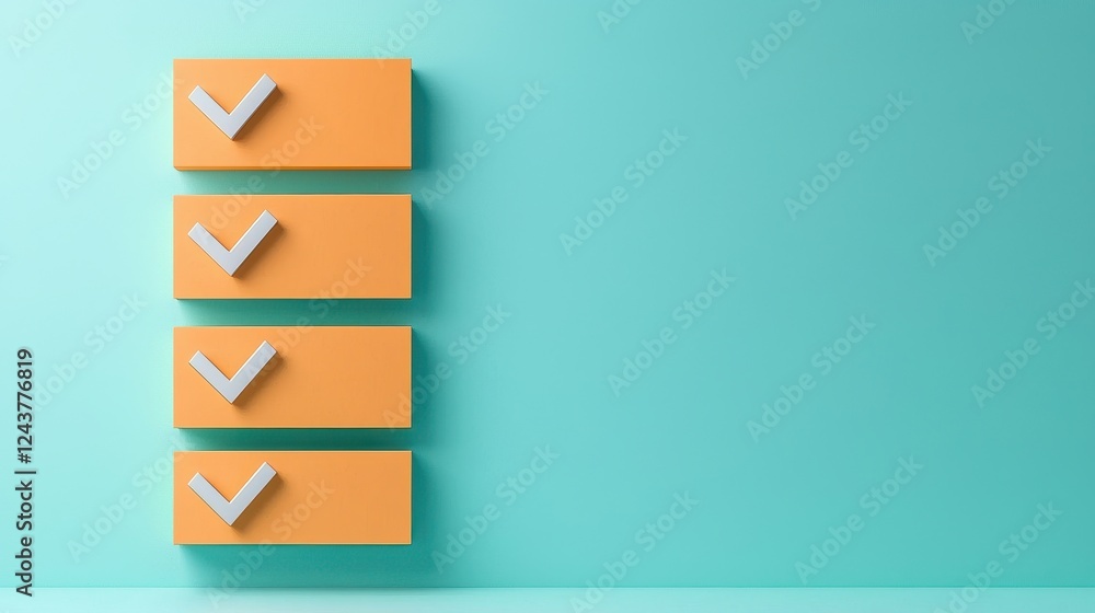 Poster orange check boxes on colorful background for task planning and lists