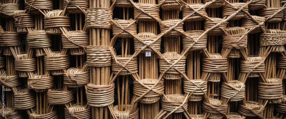 Poster Intricate woven pandanus texture creating a rustic and organic backdrop in natural tones for diverse design applications.