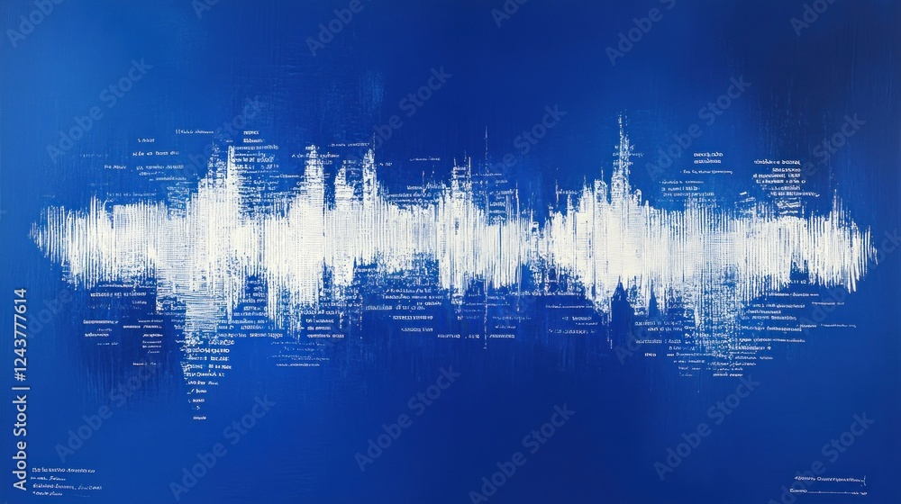 Poster abstract digital wave data visualization on blue background.
