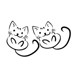 Hand drawn vector illustration of cute playful cats with White Background