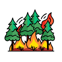 Wildfire in forest with cartoon style illustration