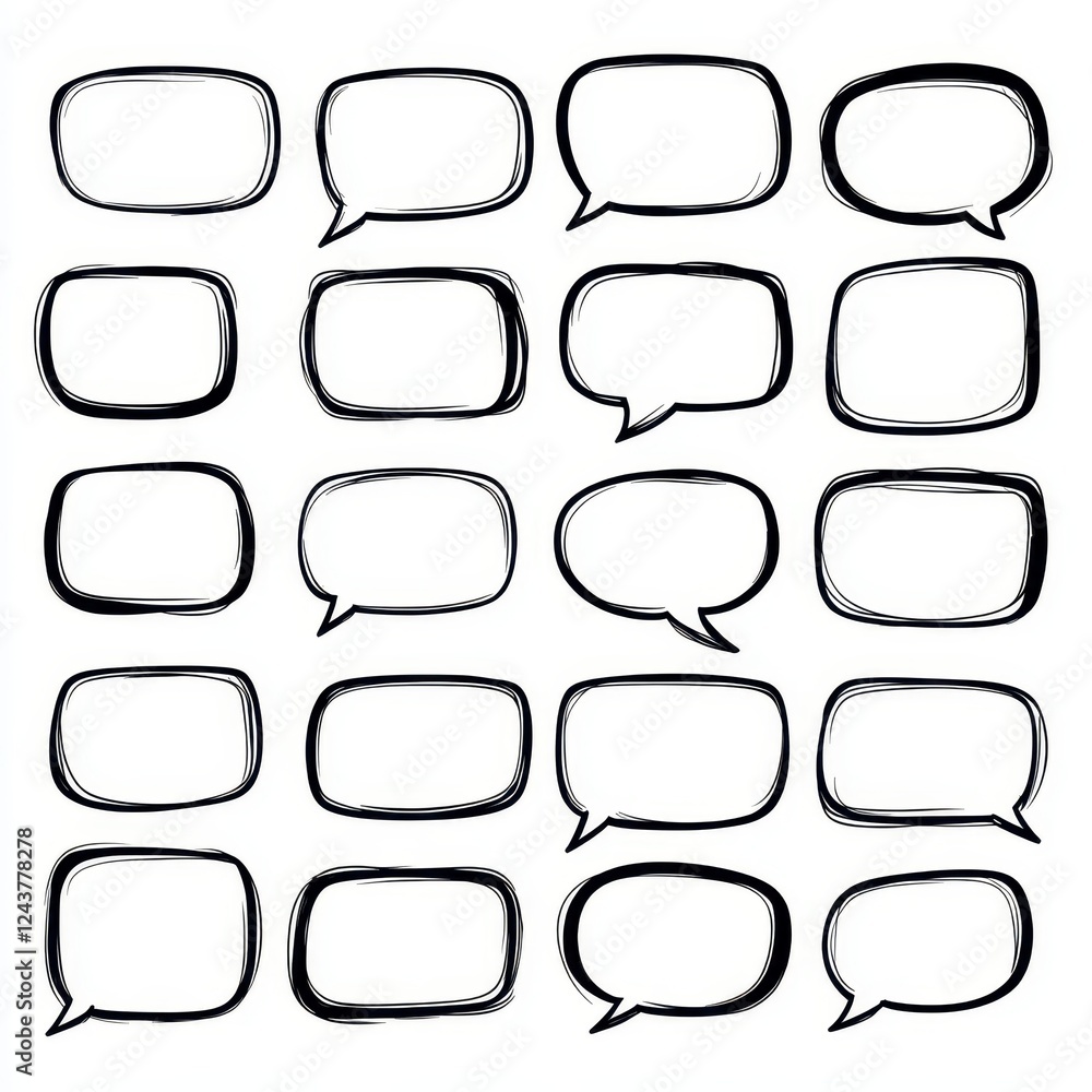 Aufkleber hand drawn speech bubbles set blank text boxes design elements for communication