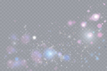 Magical golden cloud of glitter dust. Fine, shiny bokeh glitter particles and fine bright dust. Christmas golden glow effect on transparent PNG background