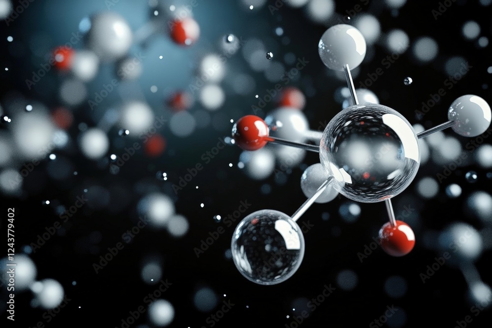 Poster stunning 3d illustration of science molecules in motion with bright colors and an abstract dark back