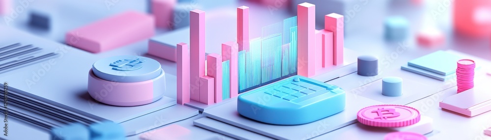 Poster a vibrant, abstract representation of data visualization, featuring colorful bars and circular eleme