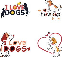 Fototapeta premium Four unique dog stickers, each with a different design, highlighting the charm and personality of various breeds