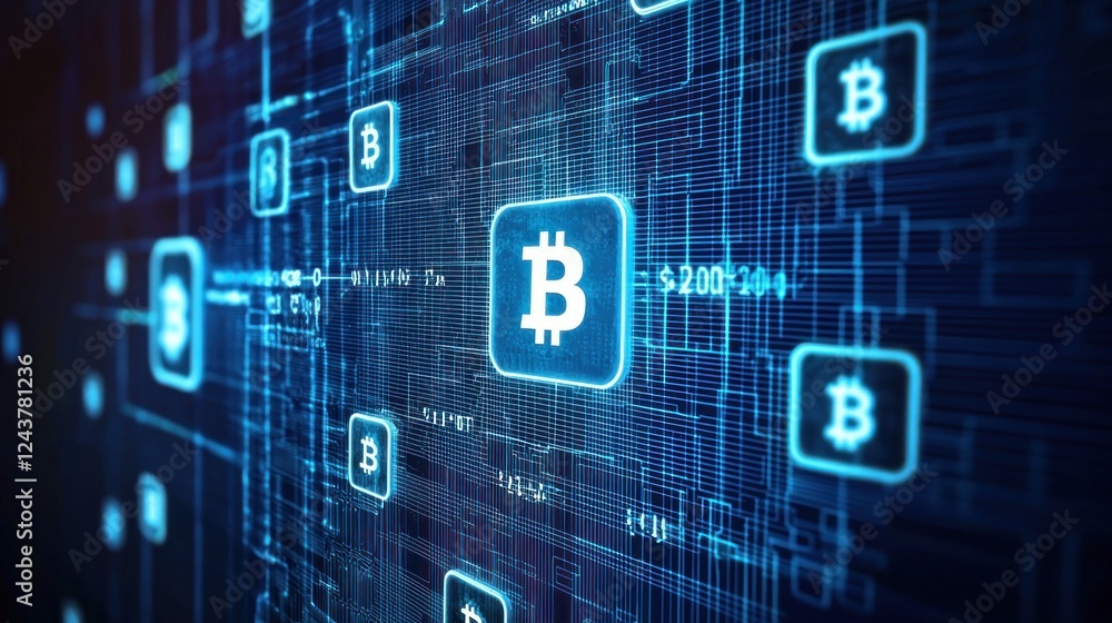Poster bitcoin network: digital currency and blockchain technology