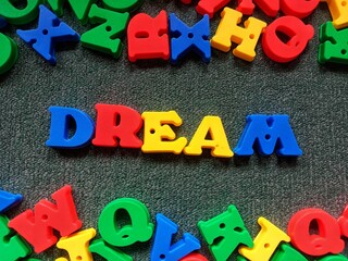 Naklejka premium word MY DREAM, 3d text colorful alphabet 