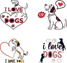 Four unique dog stickers, each with a different design, highlighting the charm and personality of various breeds
