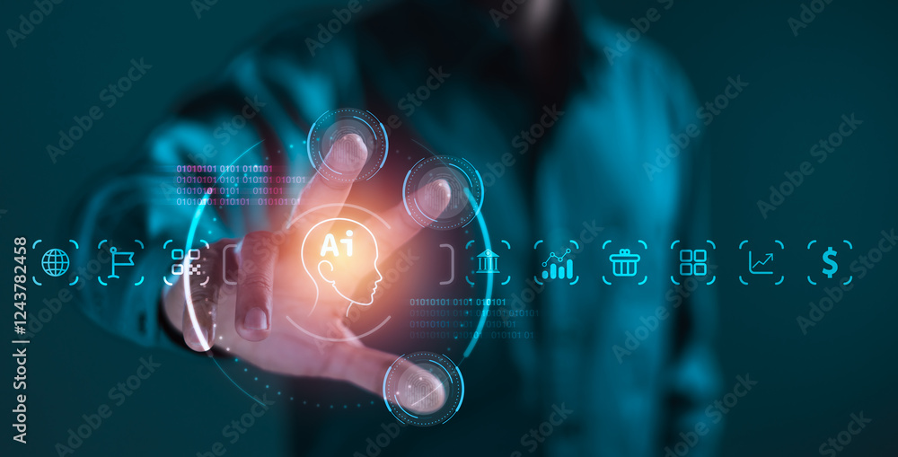 Poster man controlling ai technology for daily life applications