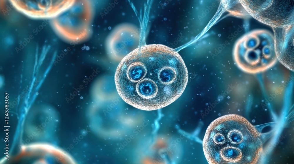Poster abstract representation of micro cell concepts in vibrant colorful visualization with intricate deta
