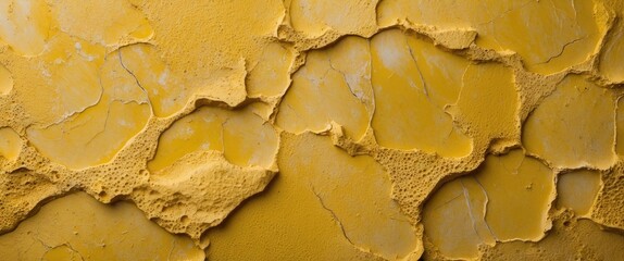 Textured yellow surface with cracks and uneven layers showcasing intricate details and a vibrant color palette for artistic backgrounds.