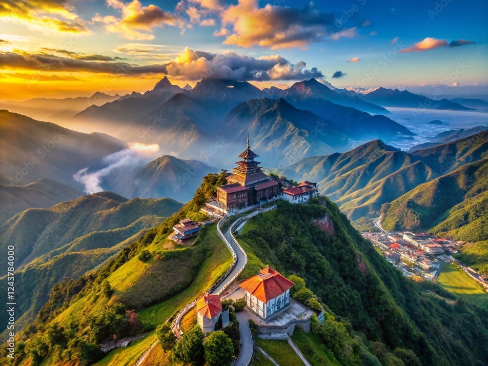 Canvas Prints Stunning Drone View: Fansipan Summit & Funicular, Sapa, Vietnam