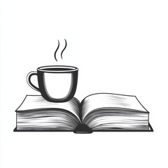 Hot Coffee Cup Resting on Open Book Illustration Design Graphic