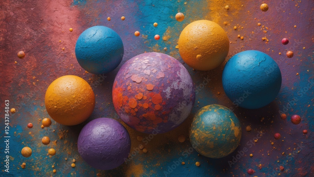 Poster colorful textured abstract background with orbs in various sizes and hues creating a vibrant and art