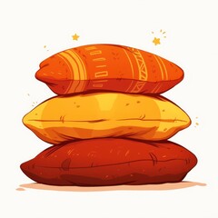 Stack of three cozy decorative pillows in warm orange tones Perfect for home decor or relaxation