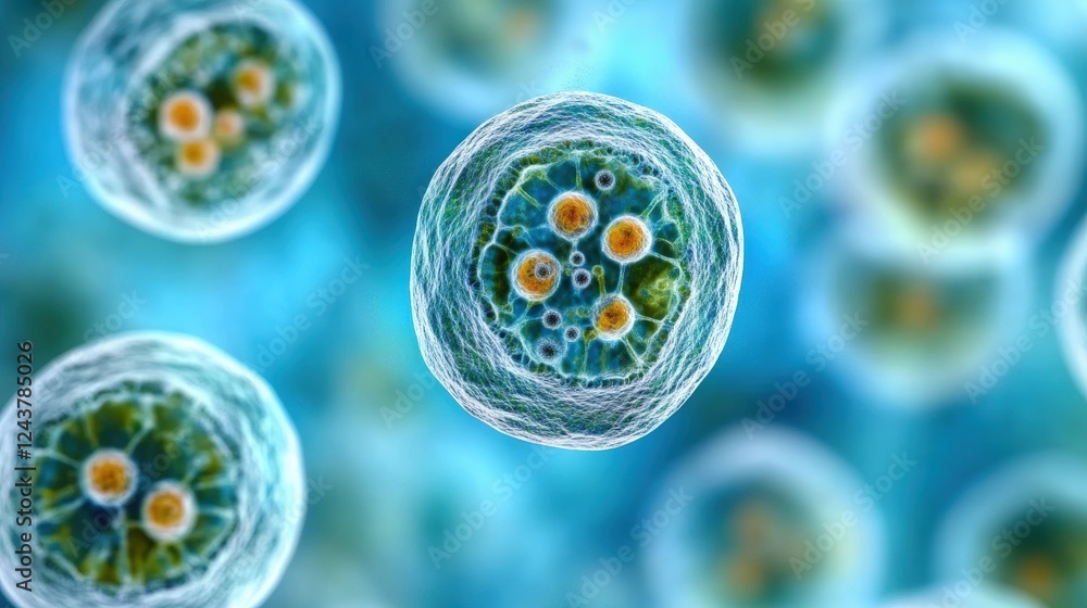 Poster abstract micro concept of cells in a biological environment representing life forms and cellular str