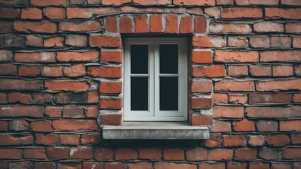 Small window in a brick wall showcasing minimalist architecture in natural light and texture harmony at the corner of a house