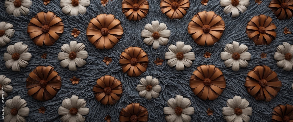 Poster textured floral pattern in warm brown tones on a soft gray carpet creating an elegant and inviting b